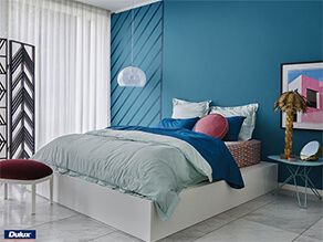 Bedroom with a blue feature wall project